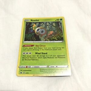 Pokemon Rowlet Trading Card Collectible